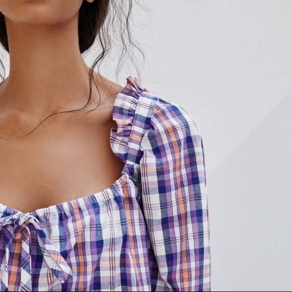 NWT Twelve Twelve Shannon Plaid Blouse Purple XS Anthropologie - Picture 4 of 12
